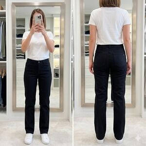 Eileen Fisher Women's‎ 6 Black Pants Elastic Waist Slim Straight Button Zipper